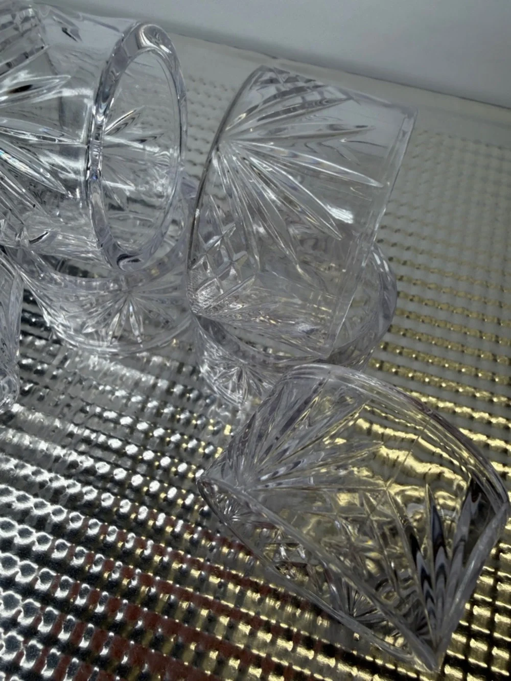 Faux Cut Crystal Hard Plastic Acrylic Napkin Ring Set of 6